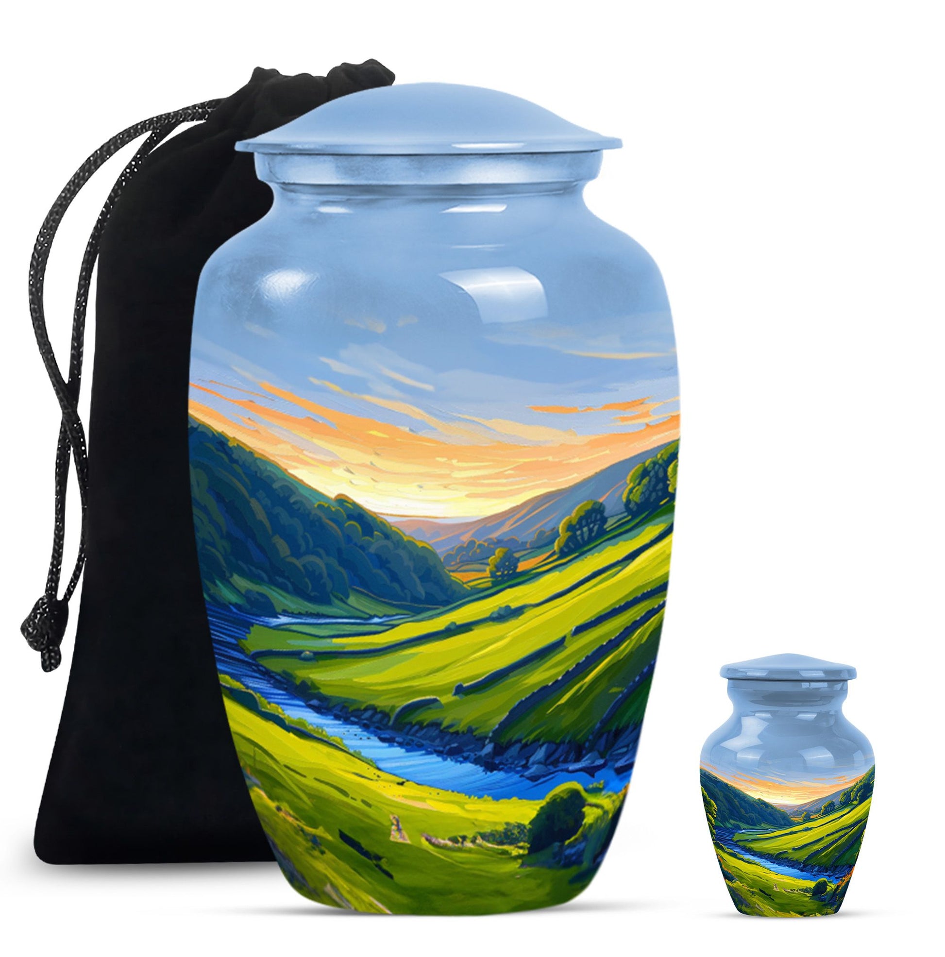 Sunrise Theme Large Urn With 1 Keepsake Urn
