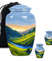 Sunrise Theme Large Urn With 2 Keepsake Urn