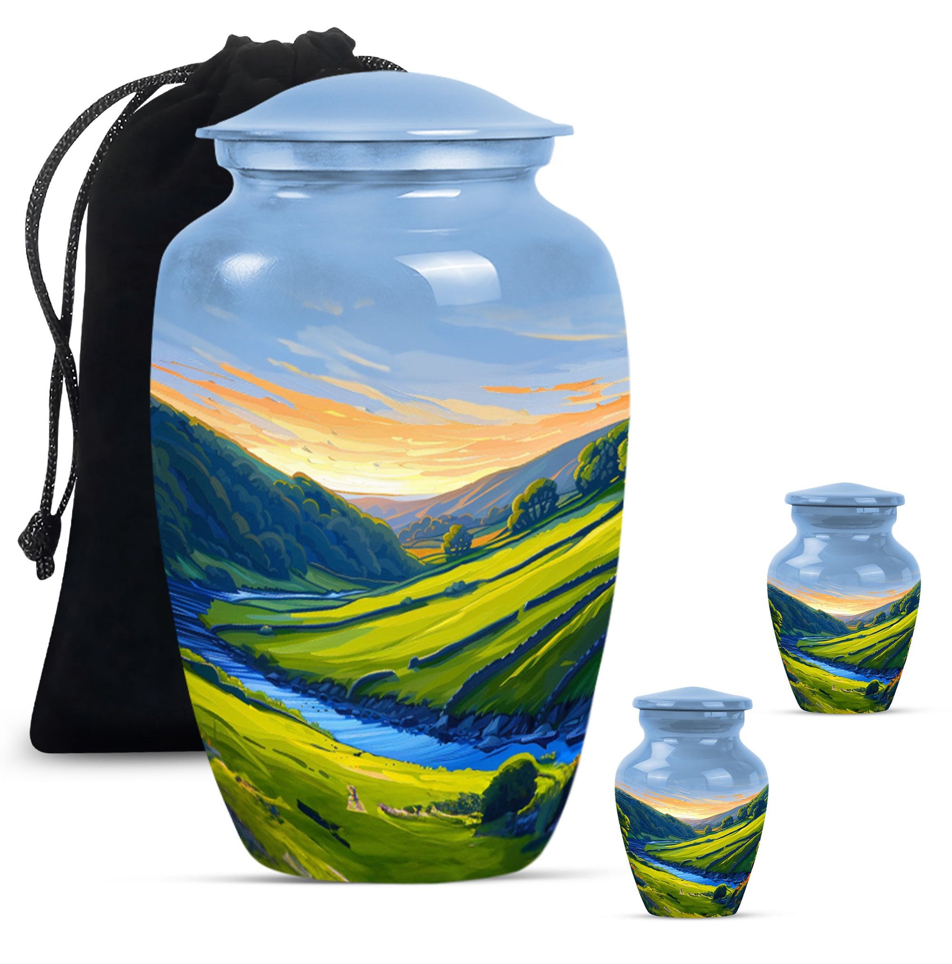 Sunrise Theme Large Urn With 2 Keepsake Urn