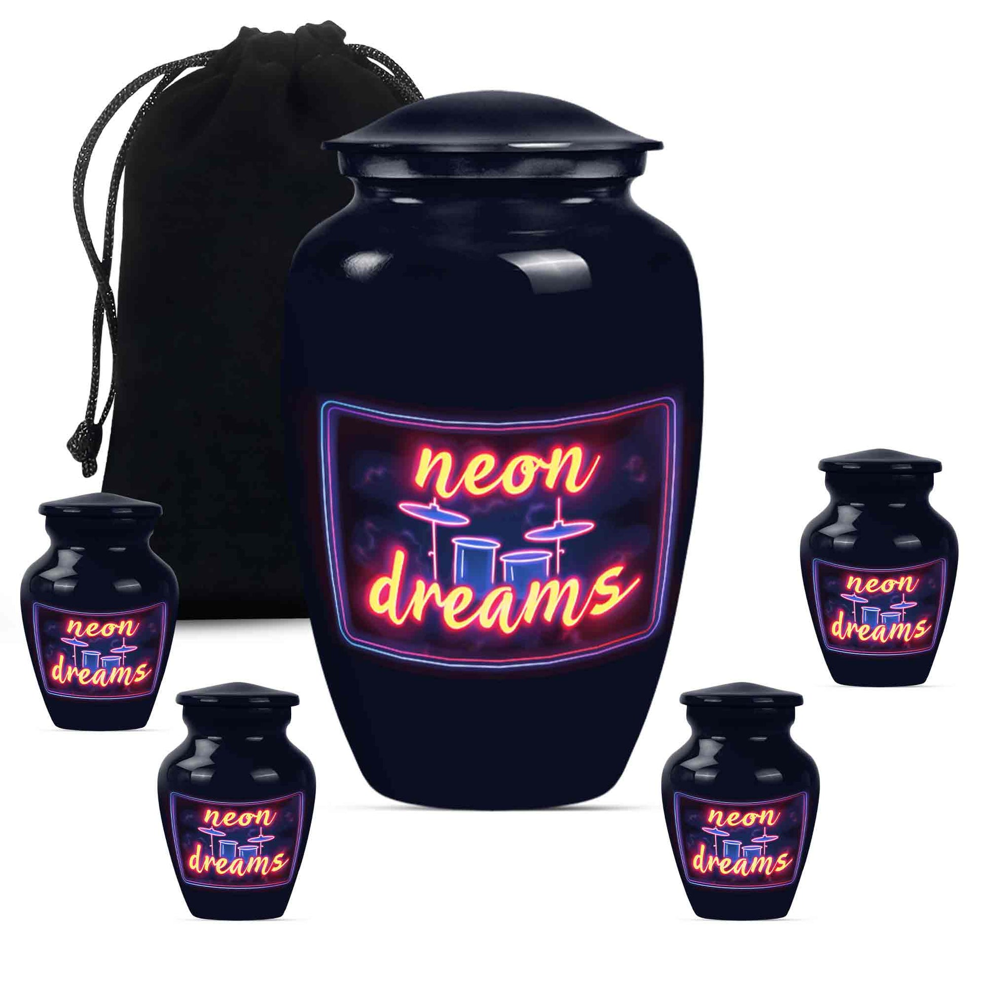 Drums And Music Theme Large Urn With 4 Keepsake Urn