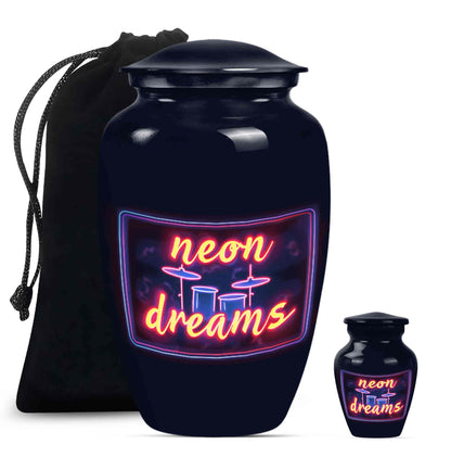 Drums And Music Theme Large Urn With 1 Keepsake Urn