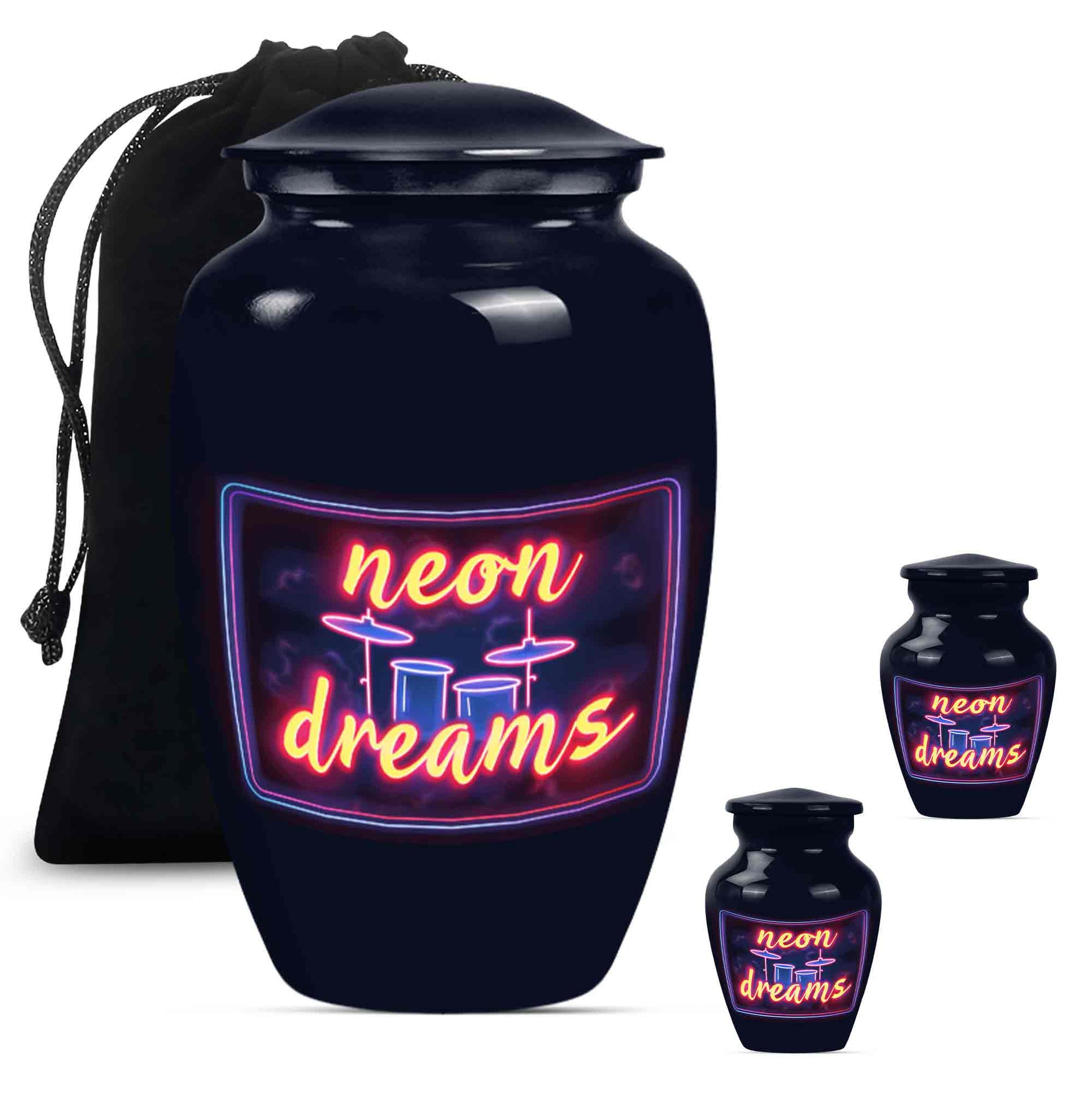 Drums And Music Theme Large Urn With 2 Keepsake Urn