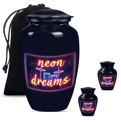 Drums And Music Theme Large Urn With 2 Keepsake Urn