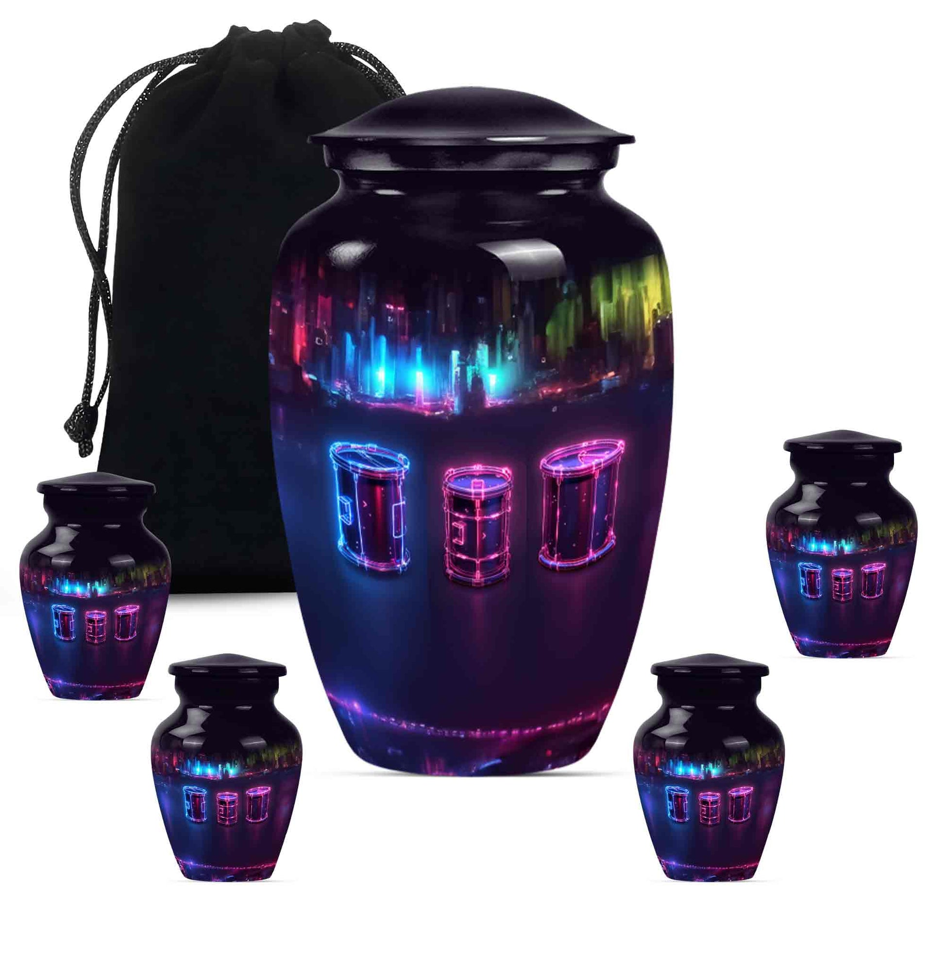 Drums And Music Theme Large Urn With 4 Keepsake Urn