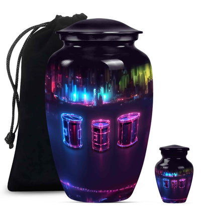 Drums And Music Theme Large Urn With 1 Keepsake Urn