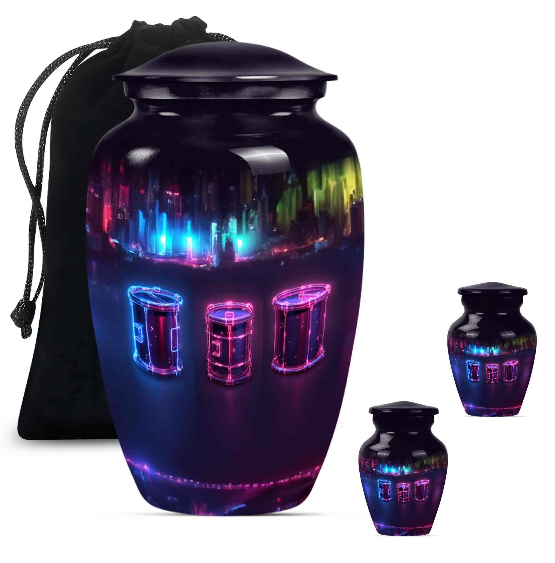 Drums And Music Theme Large Urn With 2 Keepsake Urn