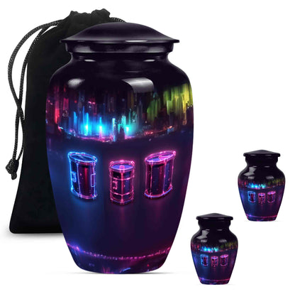 Drums And Music Theme Large Urn With 2 Keepsake Urn