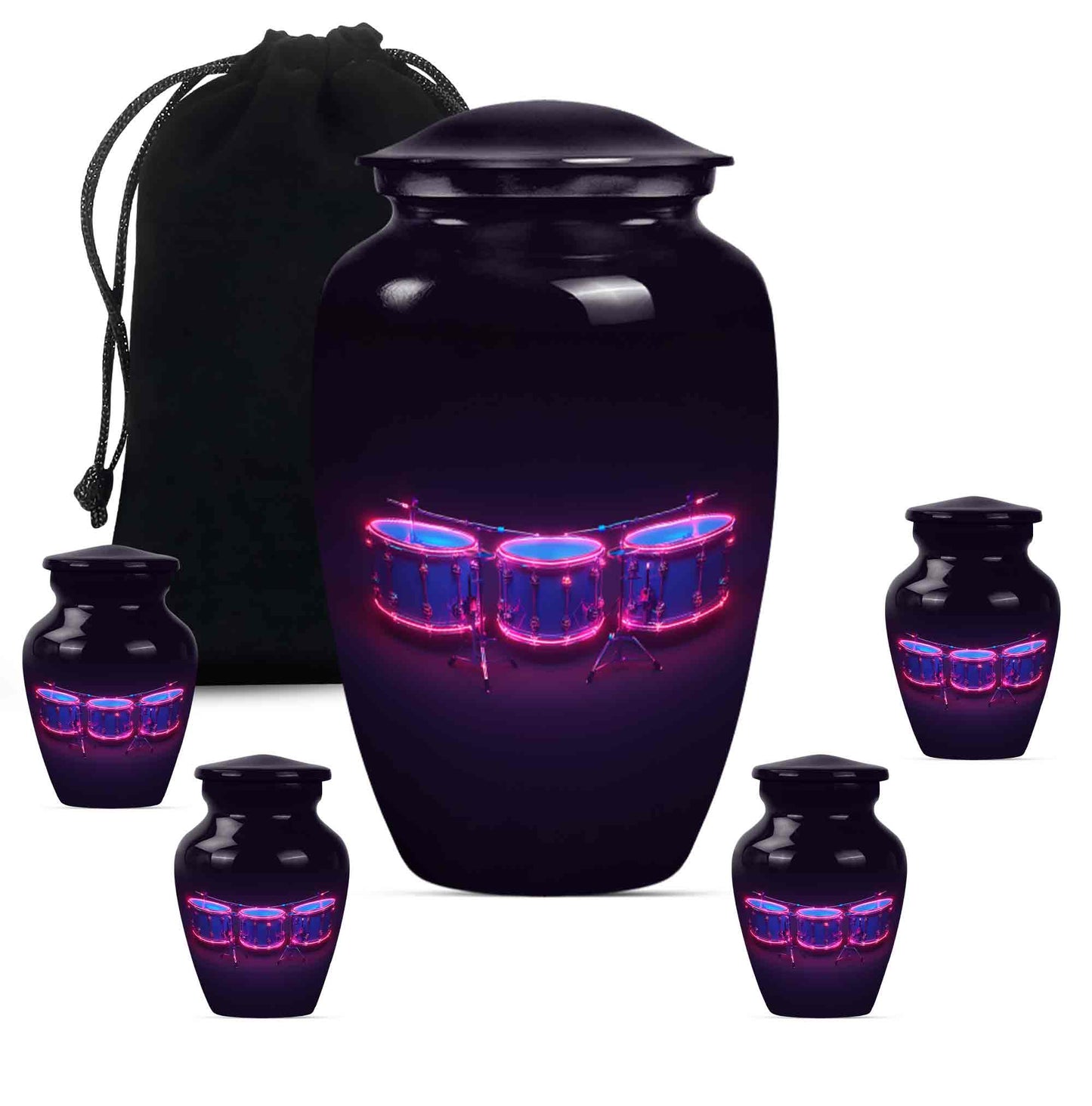 Drums And Music Theme Large Urn With 4 Keepsake Urn