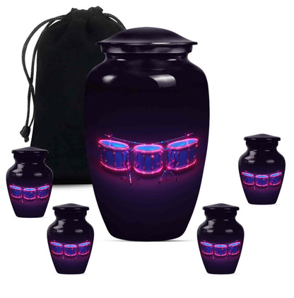 Drums And Music Theme Large Urn With 4 Keepsake Urn