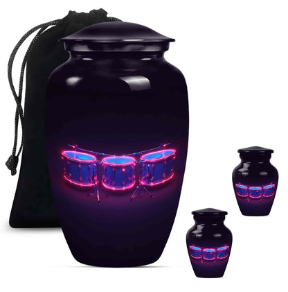 Drums And Music Theme Large Urn With 2 Keepsake Urn