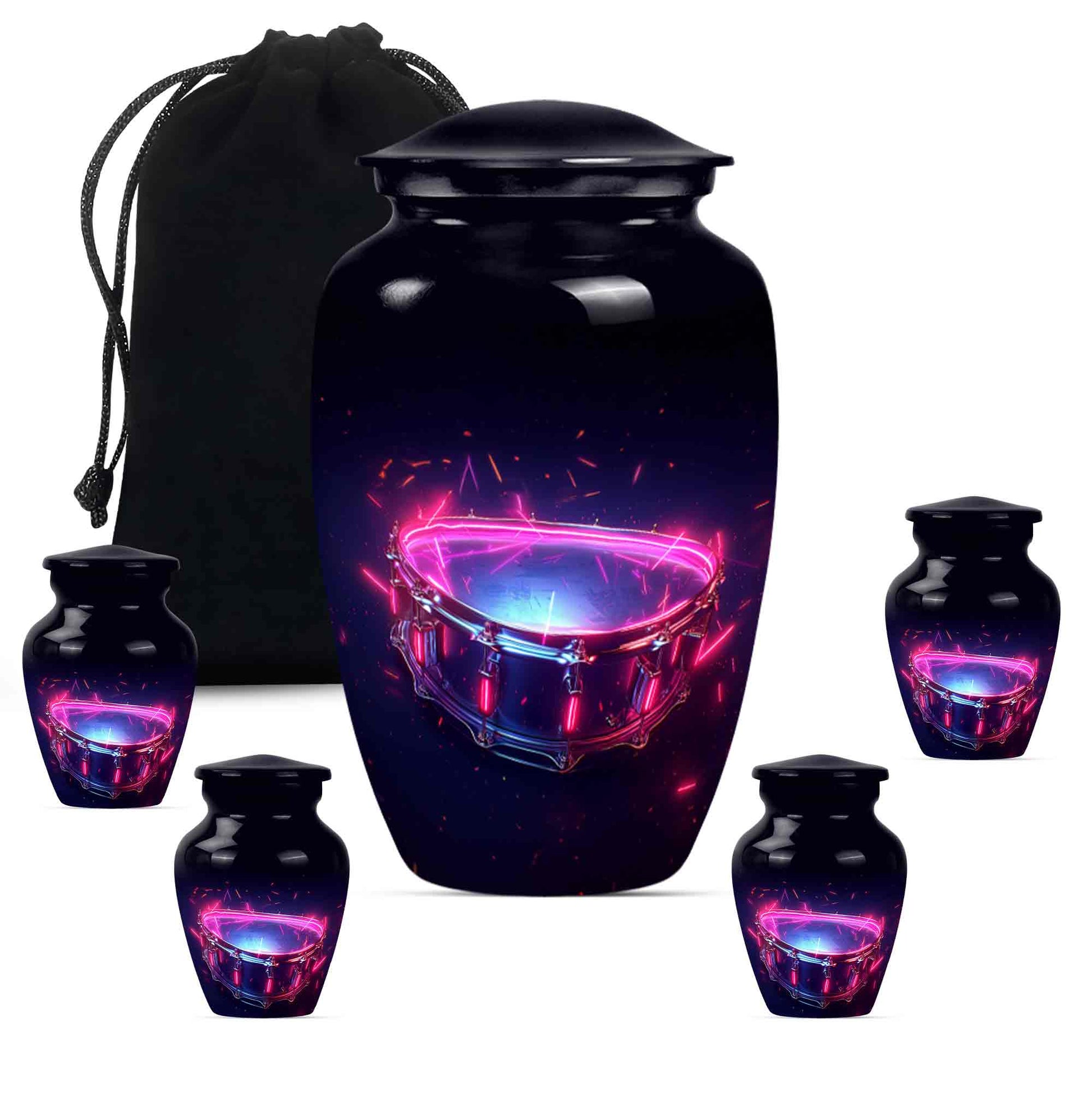 Drums And Music Theme Large Urn With 4 Keepsake Urn