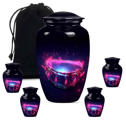 Drums And Music Theme Large Urn With 4 Keepsake Urn