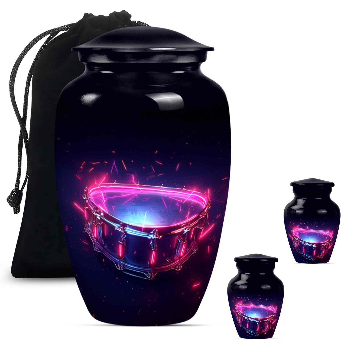 Drums And Music Theme Large Urn With 2 Keepsake Urn