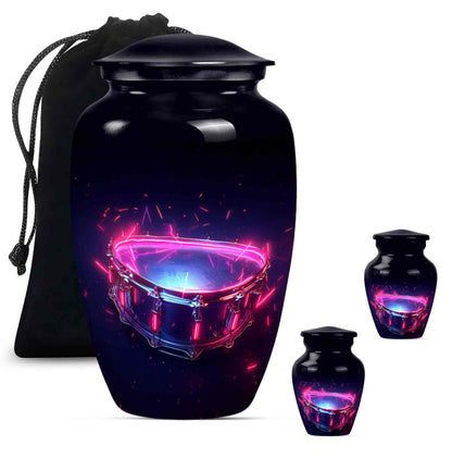 Drums And Music Theme Large Urn With 2 Keepsake Urn