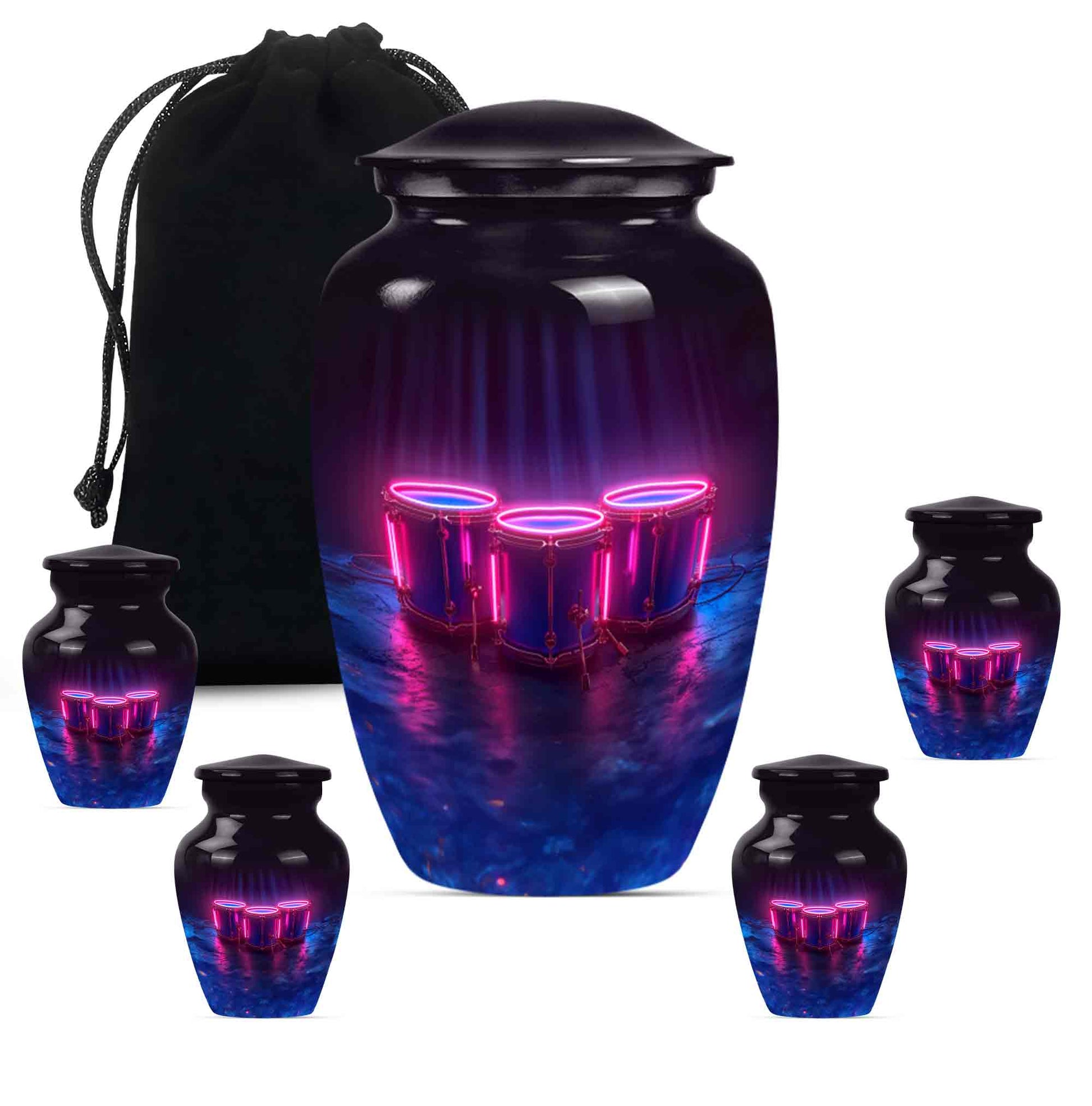 Drums And Music Theme Large Urn With 4 Keepsake Urn