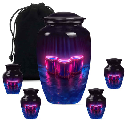 Drums And Music Theme Large Urn With 4 Keepsake Urn
