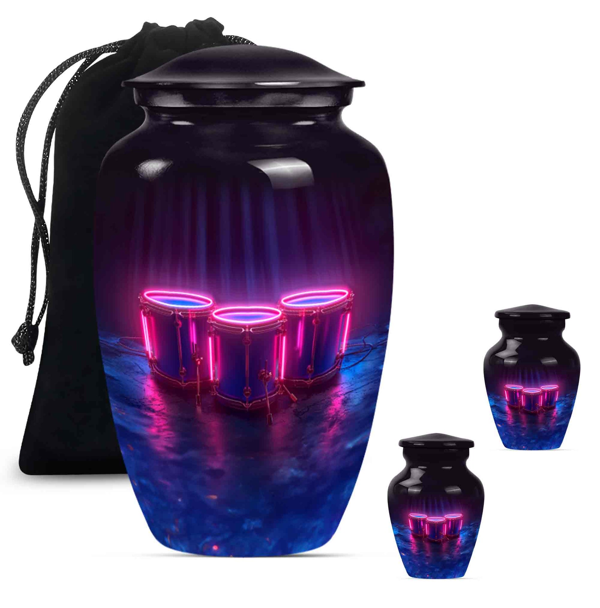Drums And Music Theme Large Urn With 2 Keepsake Urn