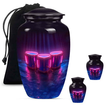 Drums And Music Theme Large Urn With 2 Keepsake Urn