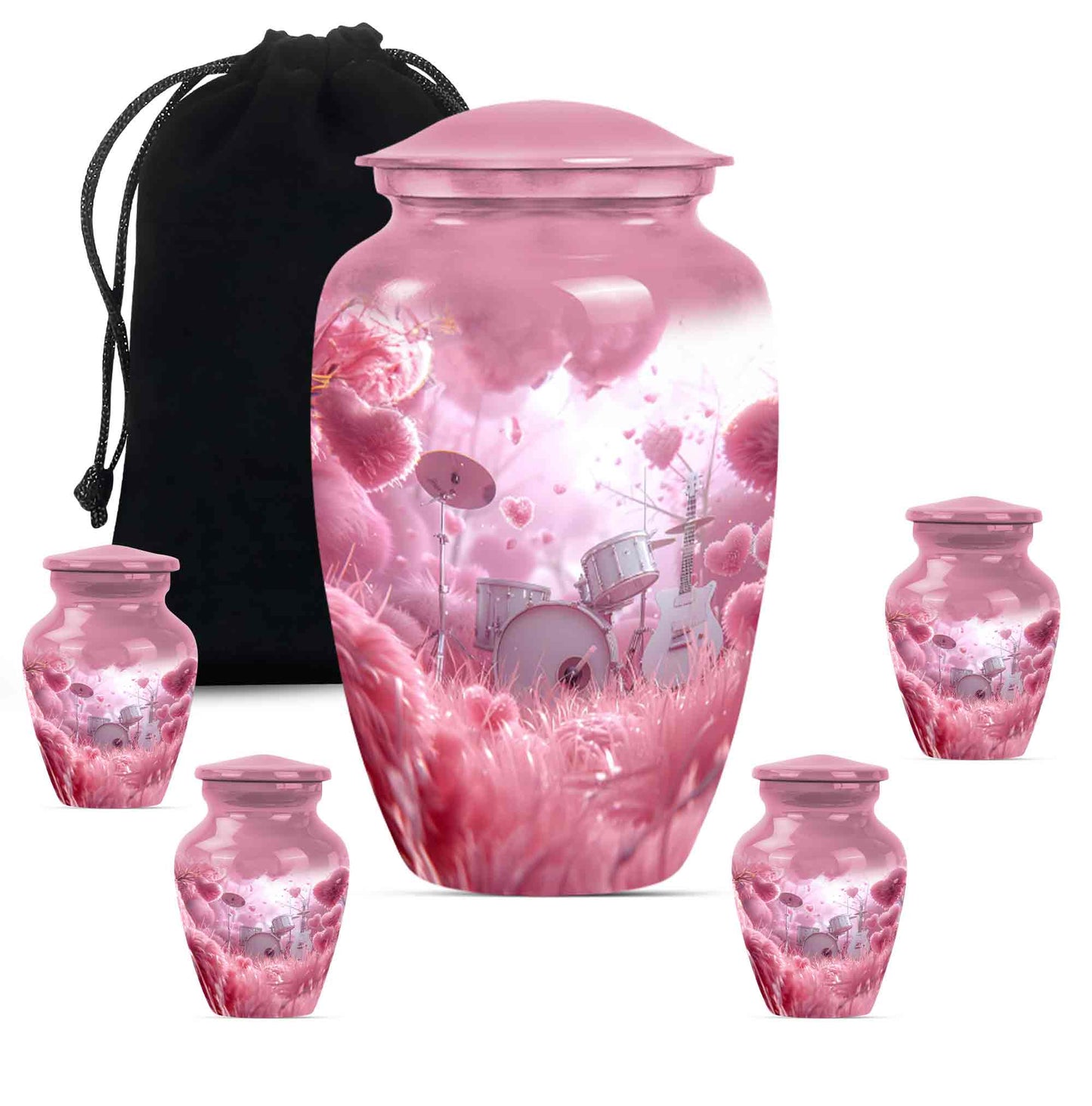 Drums And Music Theme Large Urn With 4 Keepsake Urn