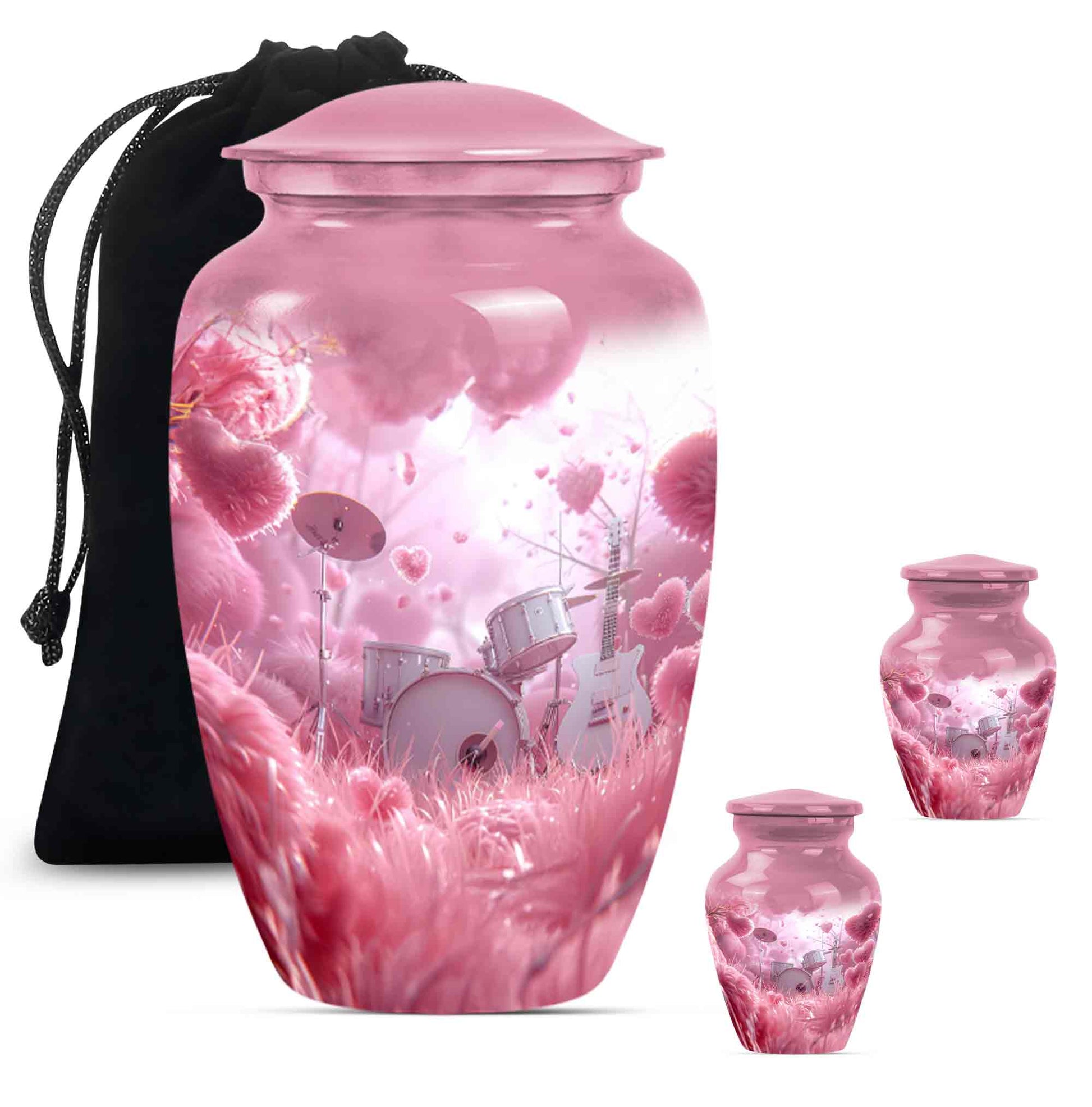 Drums And Music Theme Large Urn With 2 Keepsake Urn