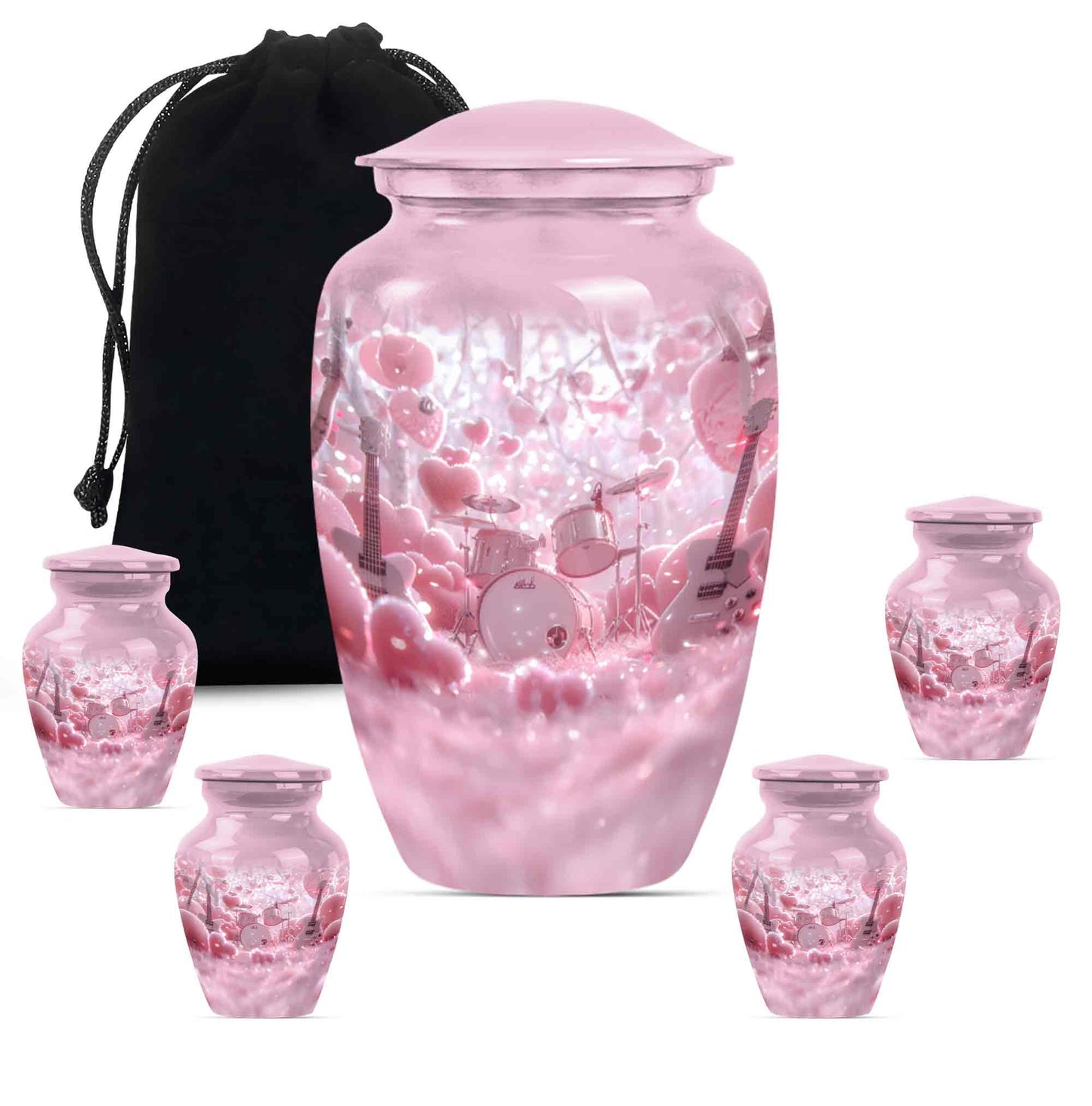 Drums And Music Theme Large Urn With 4 Keepsake Urn