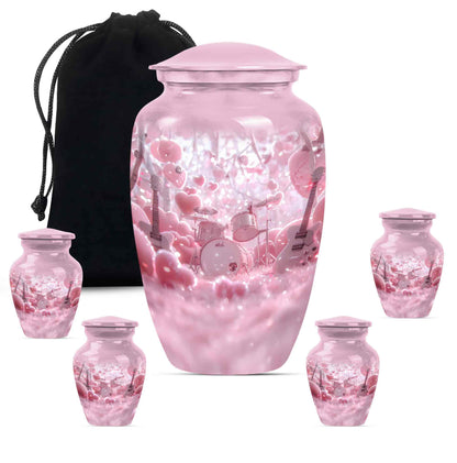 Drums And Music Theme Large Urn With 4 Keepsake Urn