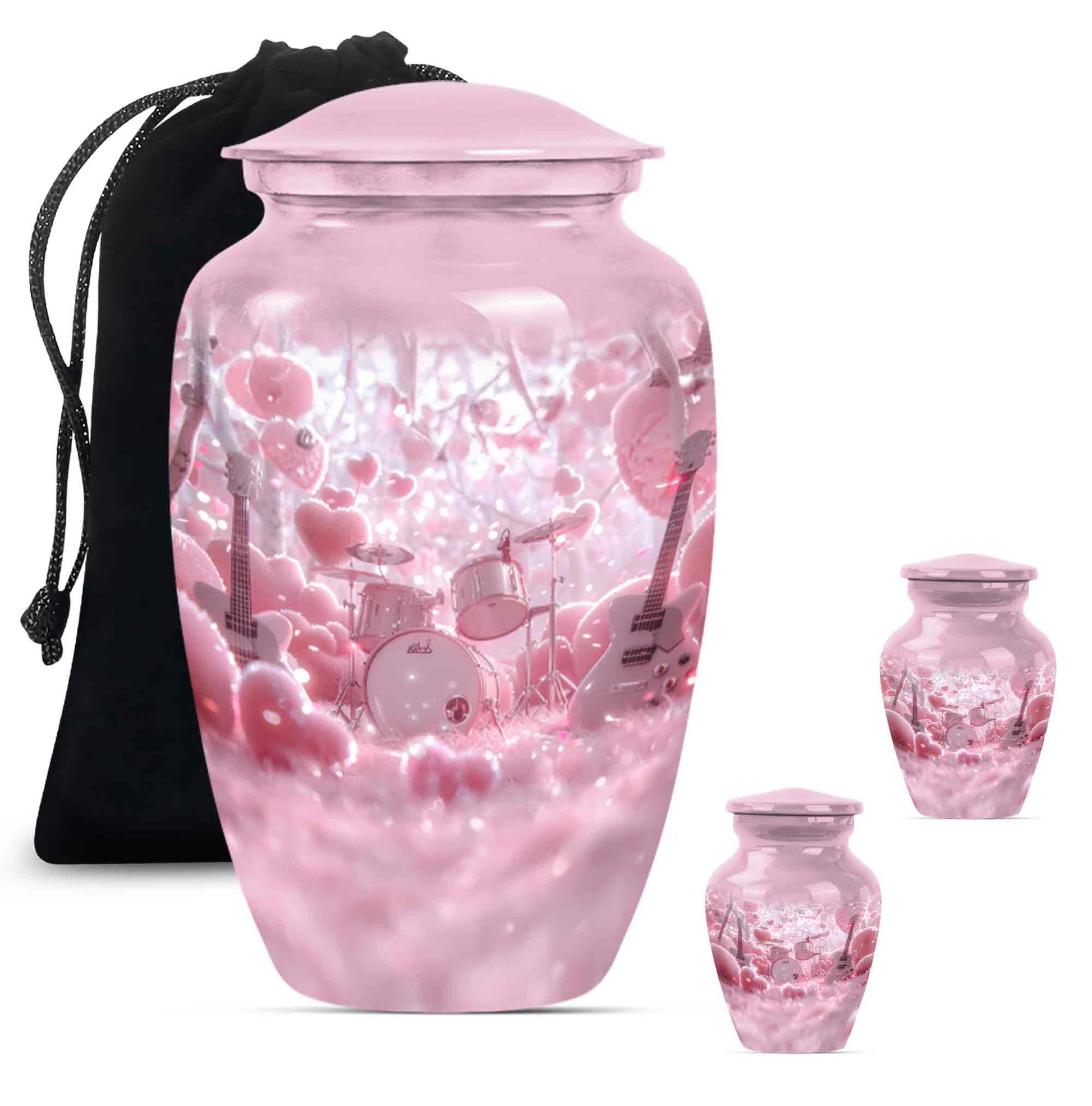 Drums And Music Theme Large Urn With 2 Keepsake Urn