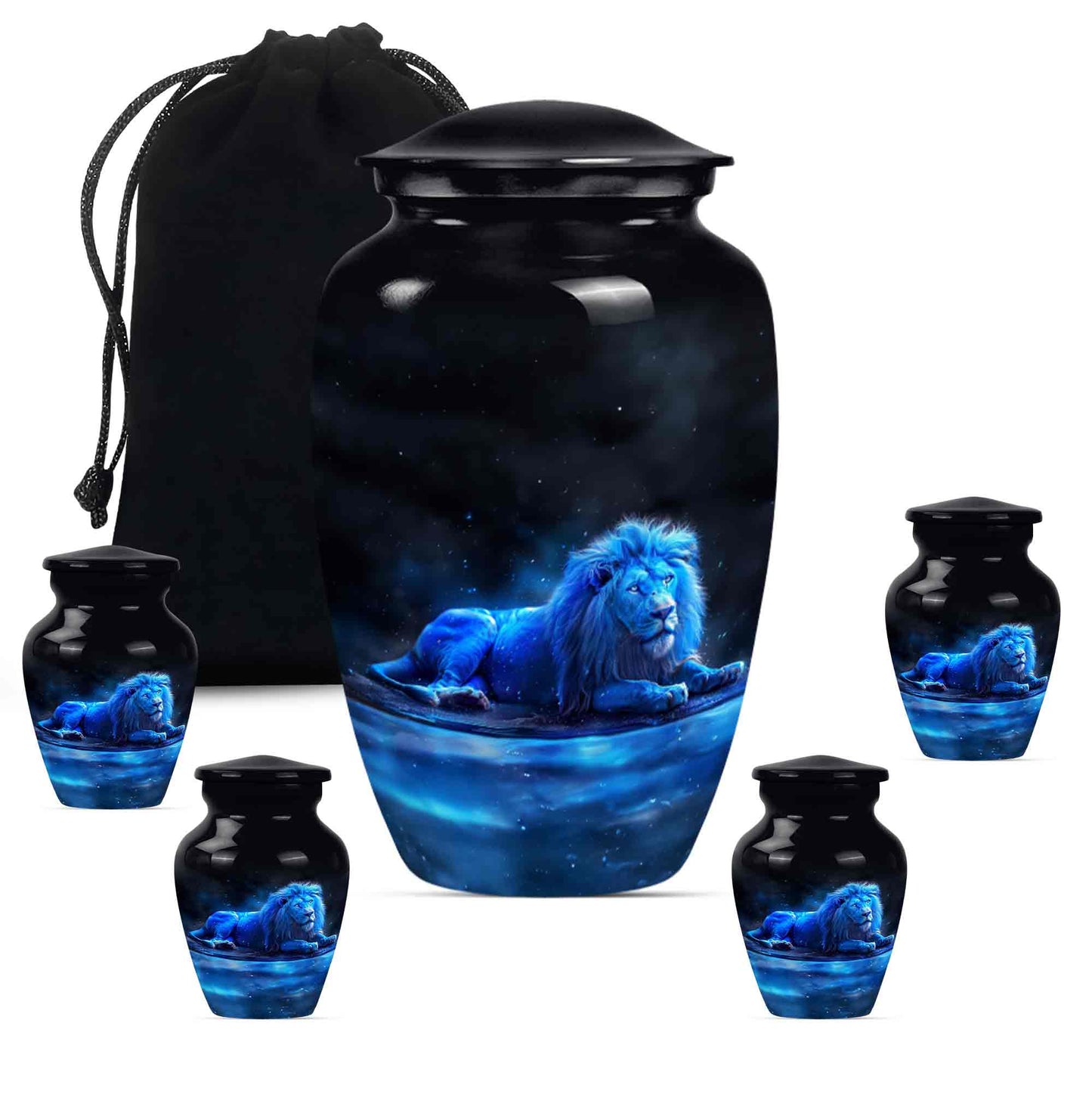 Lion Theme Large Urn With 4 Keepsake Urn