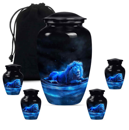 Lion Theme Large Urn With 4 Keepsake Urn