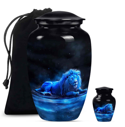 Lion Theme Large Urn With 1 Keepsake Urn