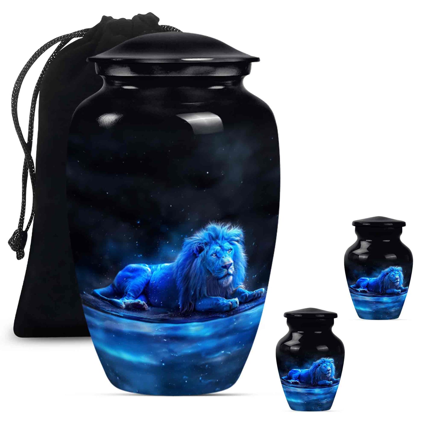 Lion Theme Large Urn With 2 Keepsake Urn