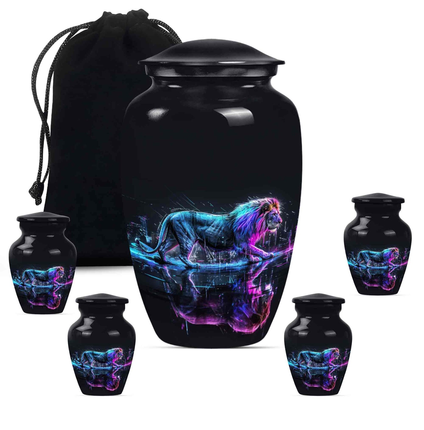 Lion Theme Large Urn With 4 Keepsake Urn