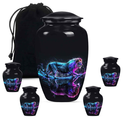 Lion Theme Large Urn With 4 Keepsake Urn