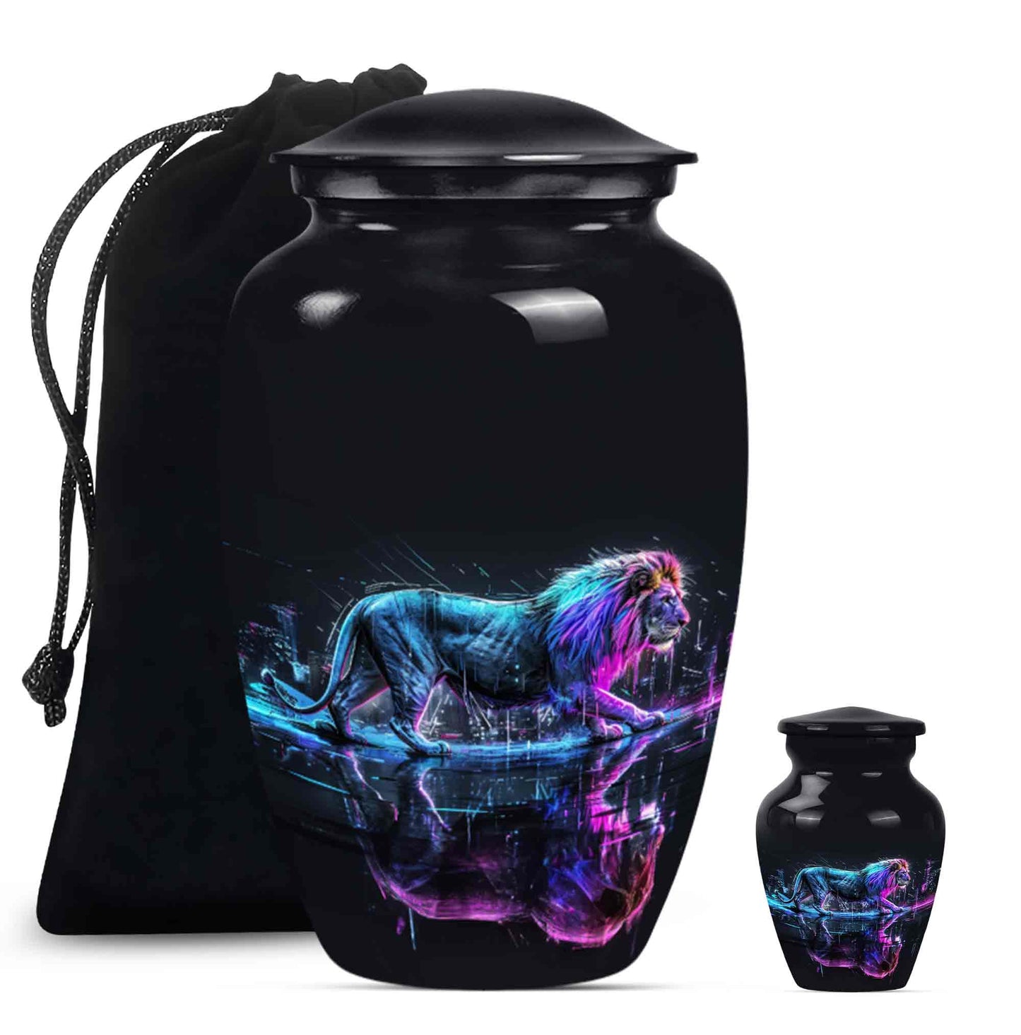Lion Theme Large Urn With 1 Keepsake Urn