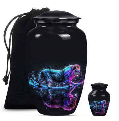 Lion Theme Large Urn With 1 Keepsake Urn