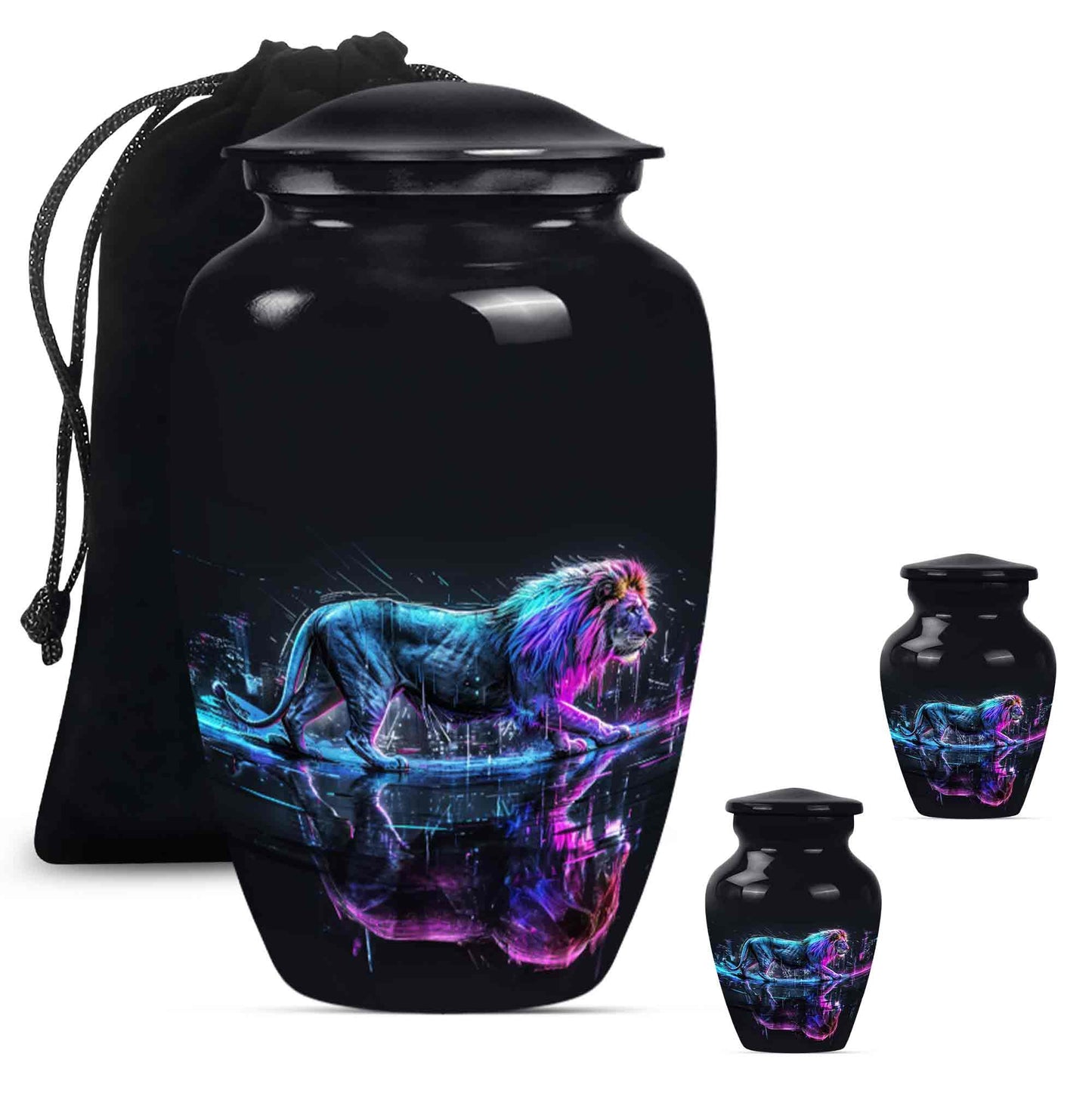 Lion Theme Large Urn With 2 Keepsake Urn
