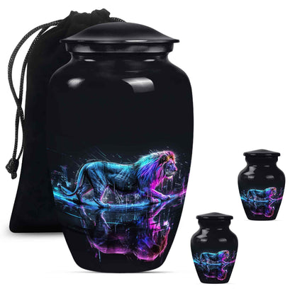 Lion Theme Large Urn With 2 Keepsake Urn