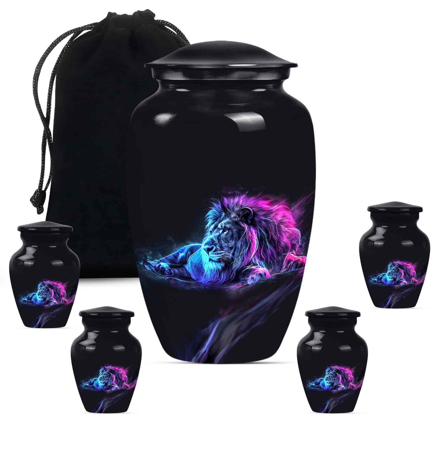 Lion Theme Large Urn With 4 Keepsake Urn