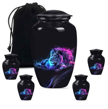 Lion Theme Large Urn With 4 Keepsake Urn
