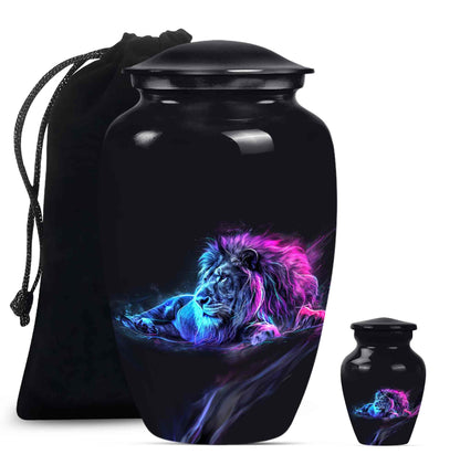 Lion Theme Large Urn With 1 Keepsake Urn