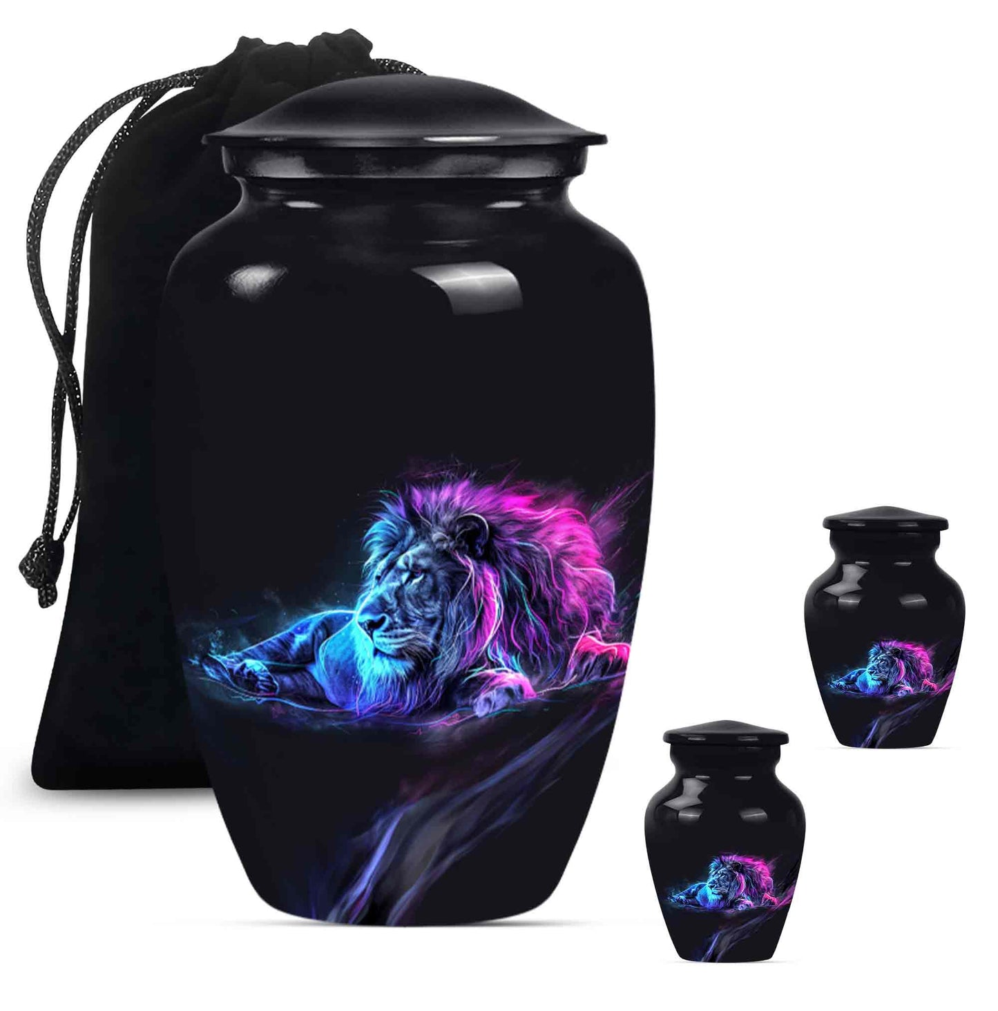 Lion Theme Large Urn With 2 Keepsake Urn
