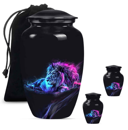 Lion Theme Large Urn With 2 Keepsake Urn