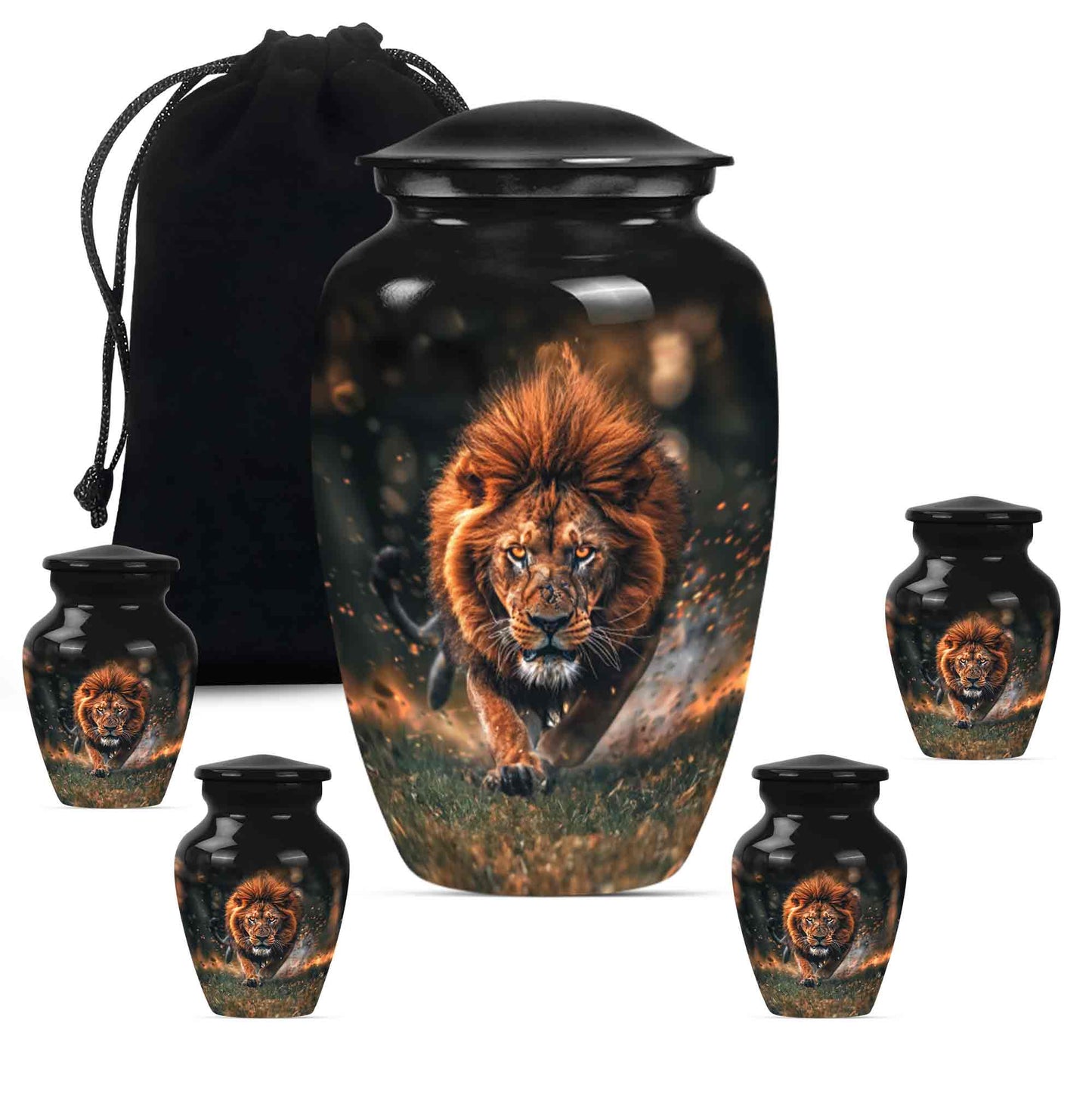 Lion Theme Large Urn With 4 Keepsake Urn