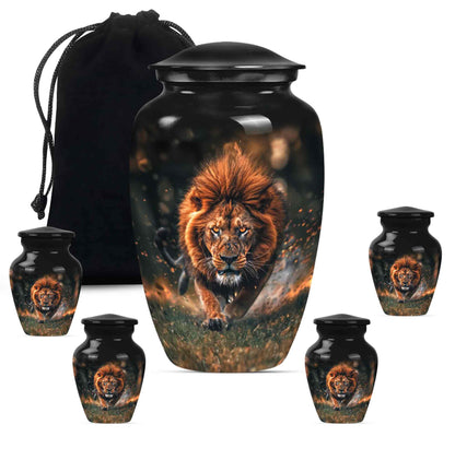 Lion Theme Large Urn With 4 Keepsake Urn