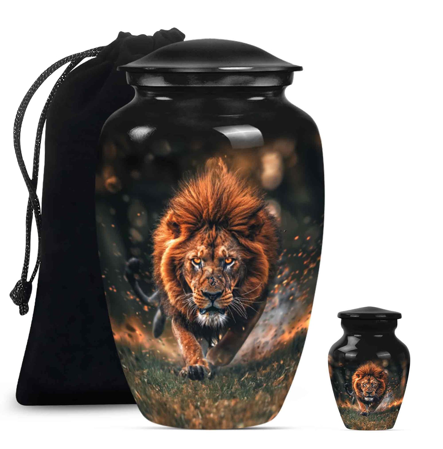 Lion Theme Large Urn With 1 Keepsake Urn