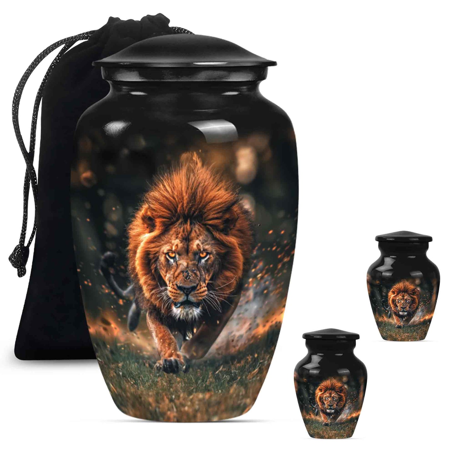 Lion Theme Large Urn With 2 Keepsake Urn