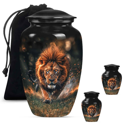 Lion Theme Large Urn With 2 Keepsake Urn