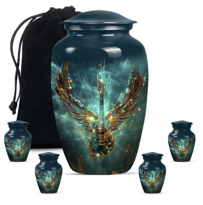 Guitar Theme Large Urn With 4 Keepsake Urn