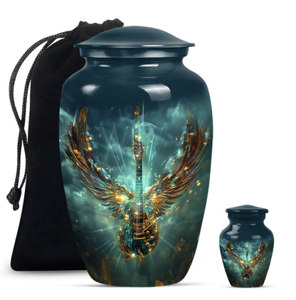 Guitar Theme Large Urn With 1 Keepsake Urn