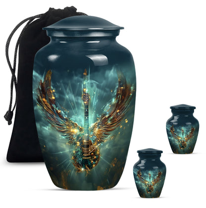 Guitar Theme Large Urn With 2 Keepsake Urn